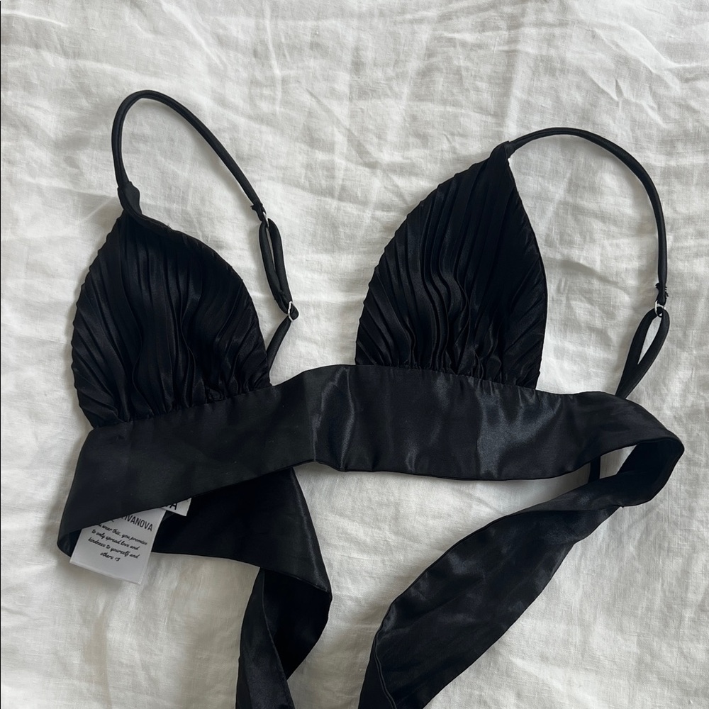 Chic Black Satin Pleated Bralette